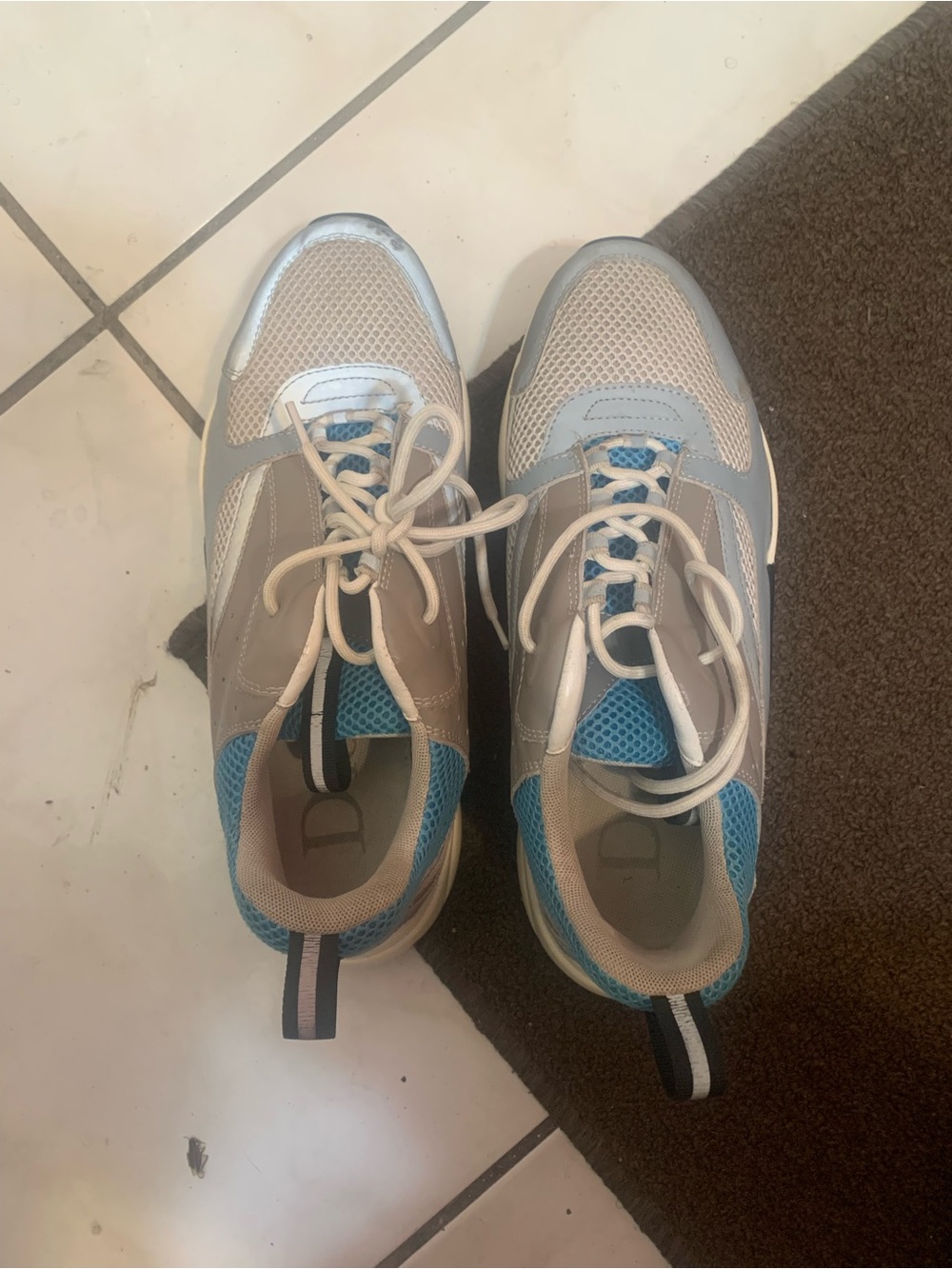 Dior Beige and Blue Mesh Runner Sneakers